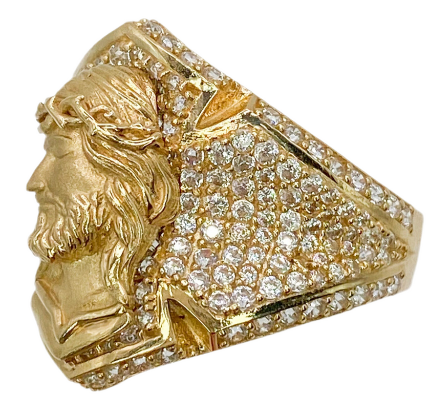 Anillo cara de cristo 14k, talla 22