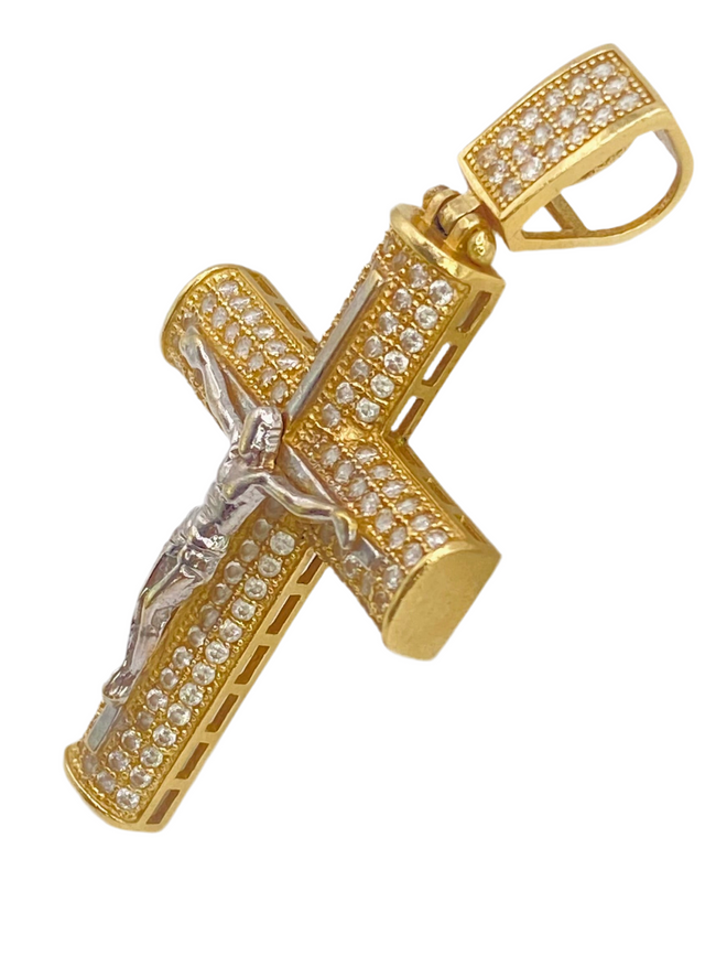 Medalla cruz zirconia 14k
