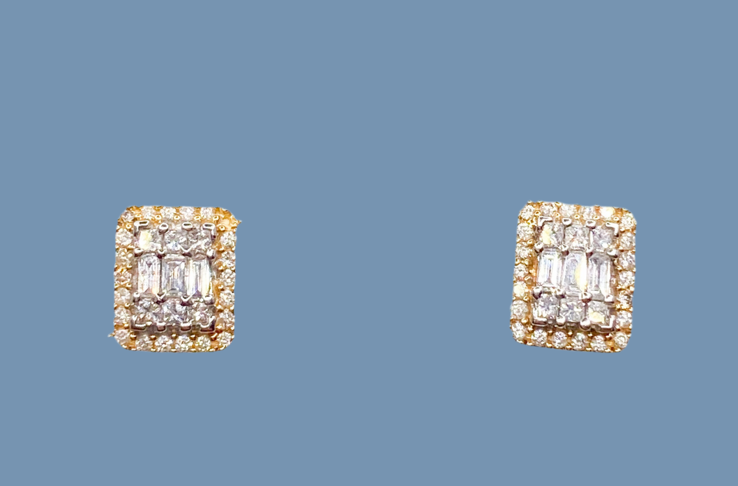 Aretes cuadrado 14k, full Diamante