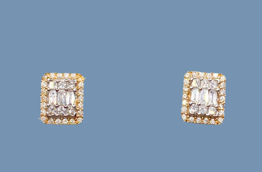 Aretes cuadrado 14k, full Diamante
