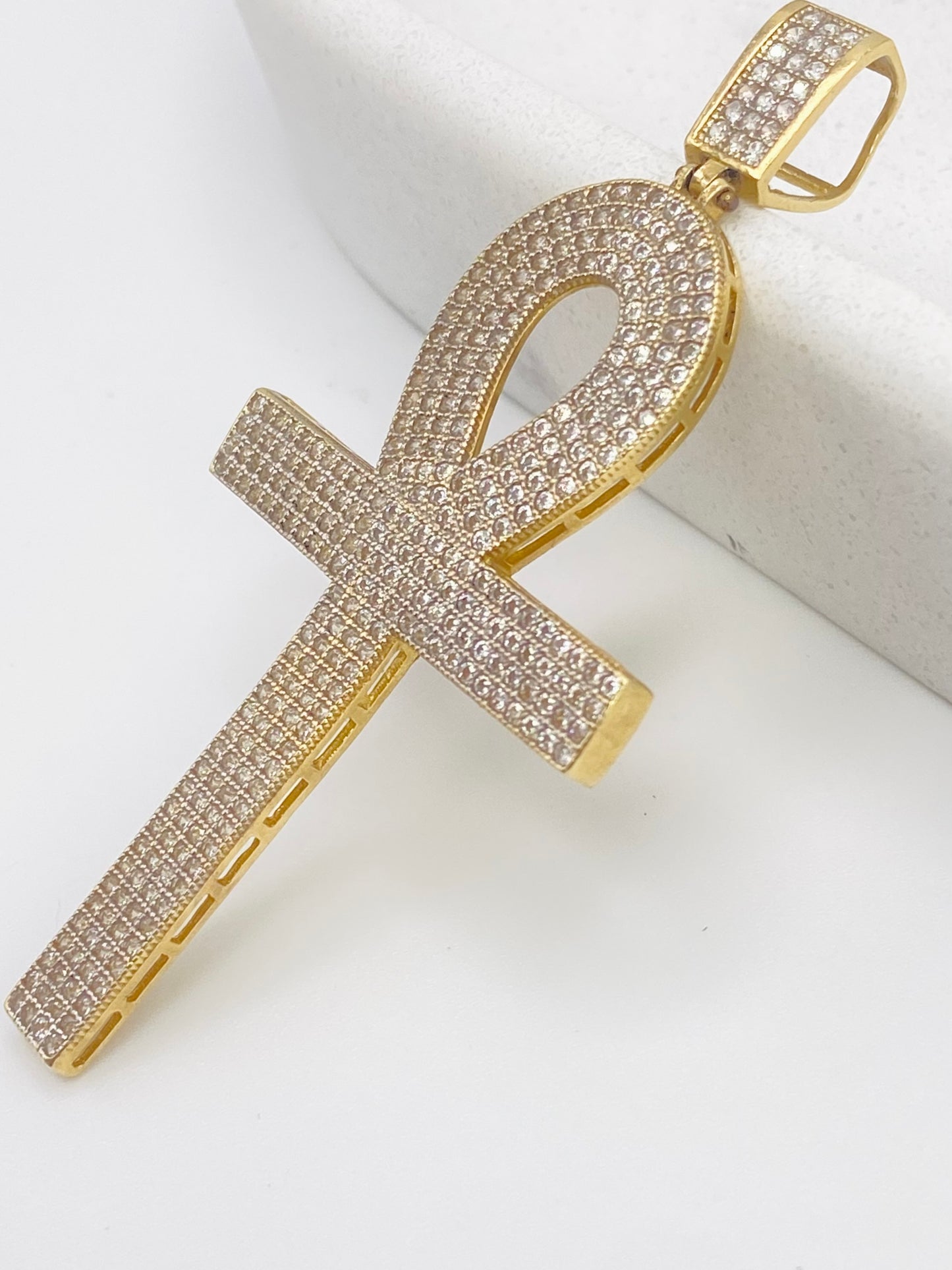 Medalla cruz zirconia 14k