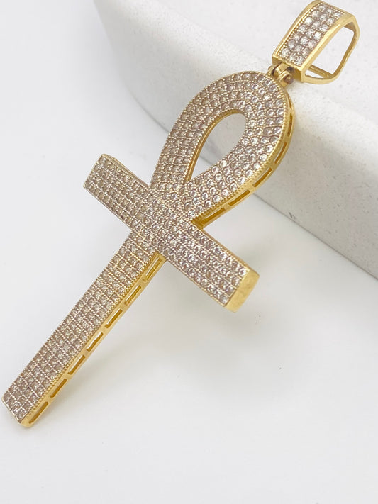 Medalla cruz zirconia 14k