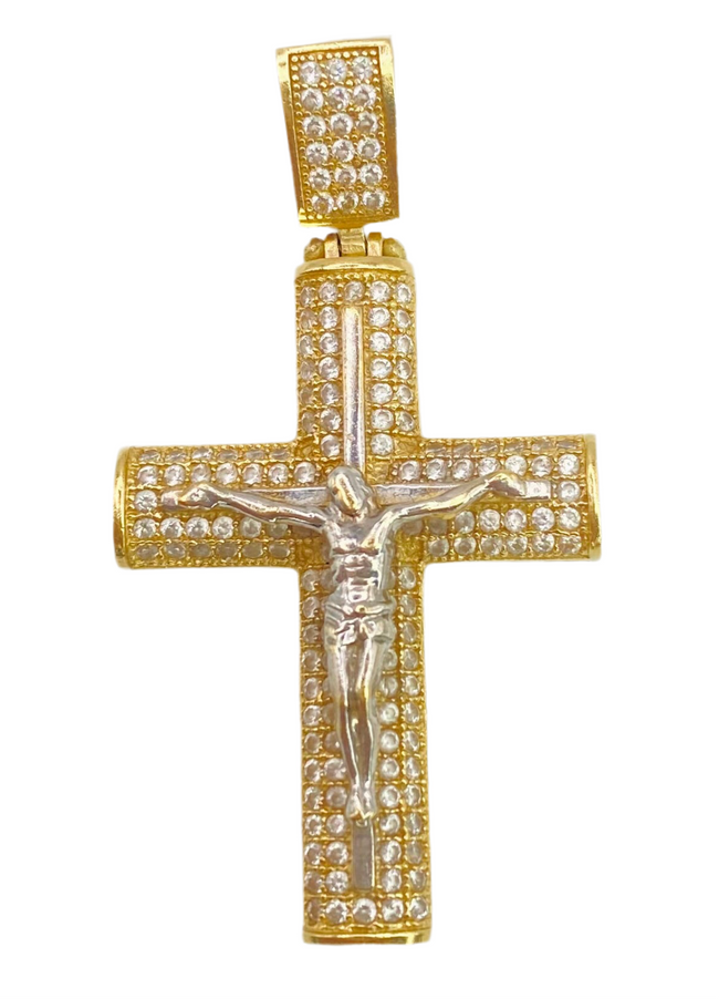 Medalla cruz zirconia 14k