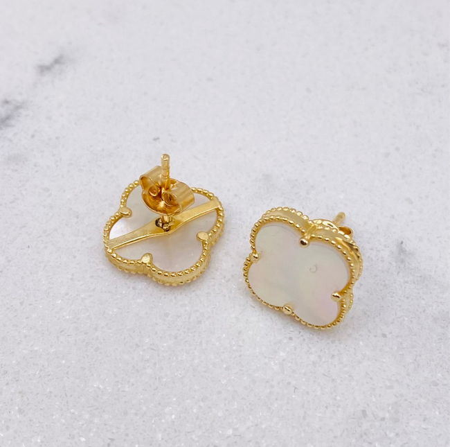 Aretes trébol 14k, 1cm