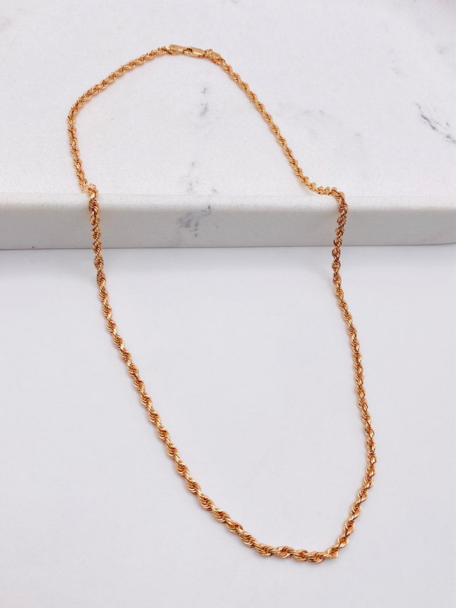 Cadena soga rosa 14k,  50cm x 3mm
