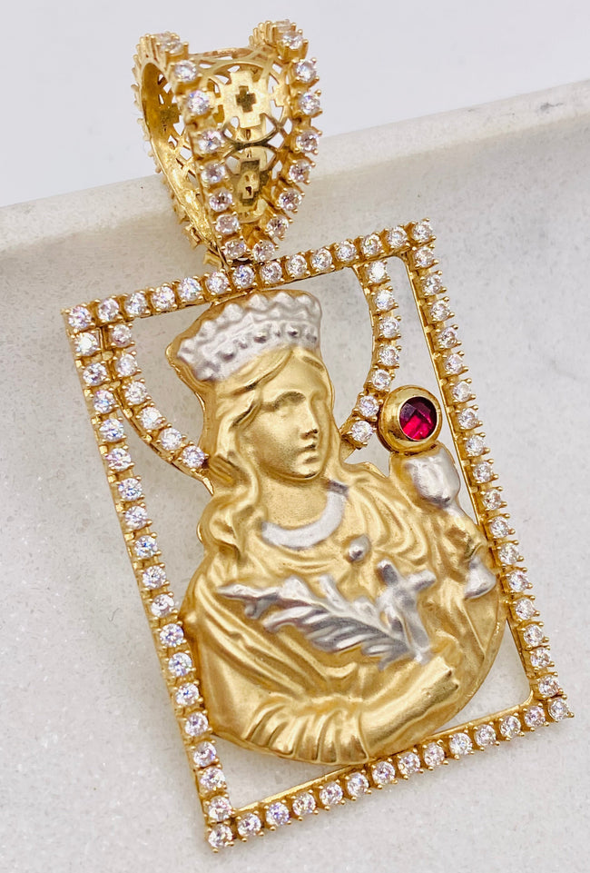 Medalla virgen 14k, 5.5cm x 3cm
