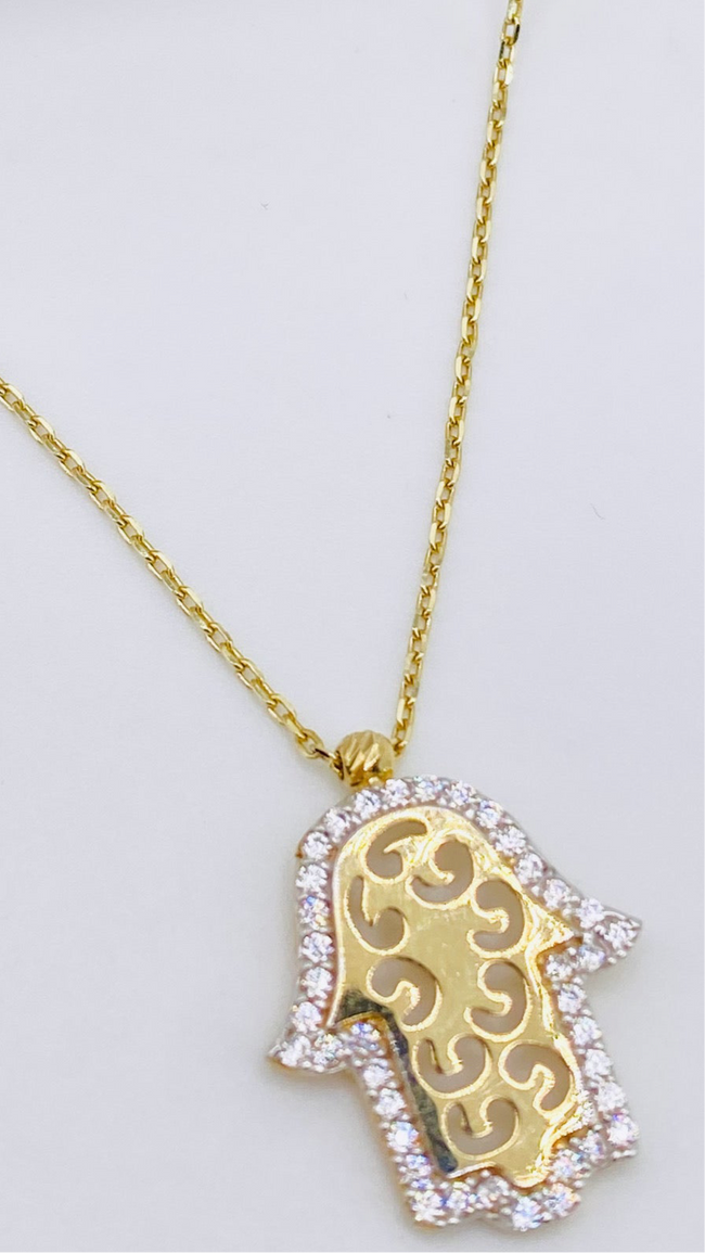 Cadena mano de Fátima 14k, 45cm x 0.6 mm.