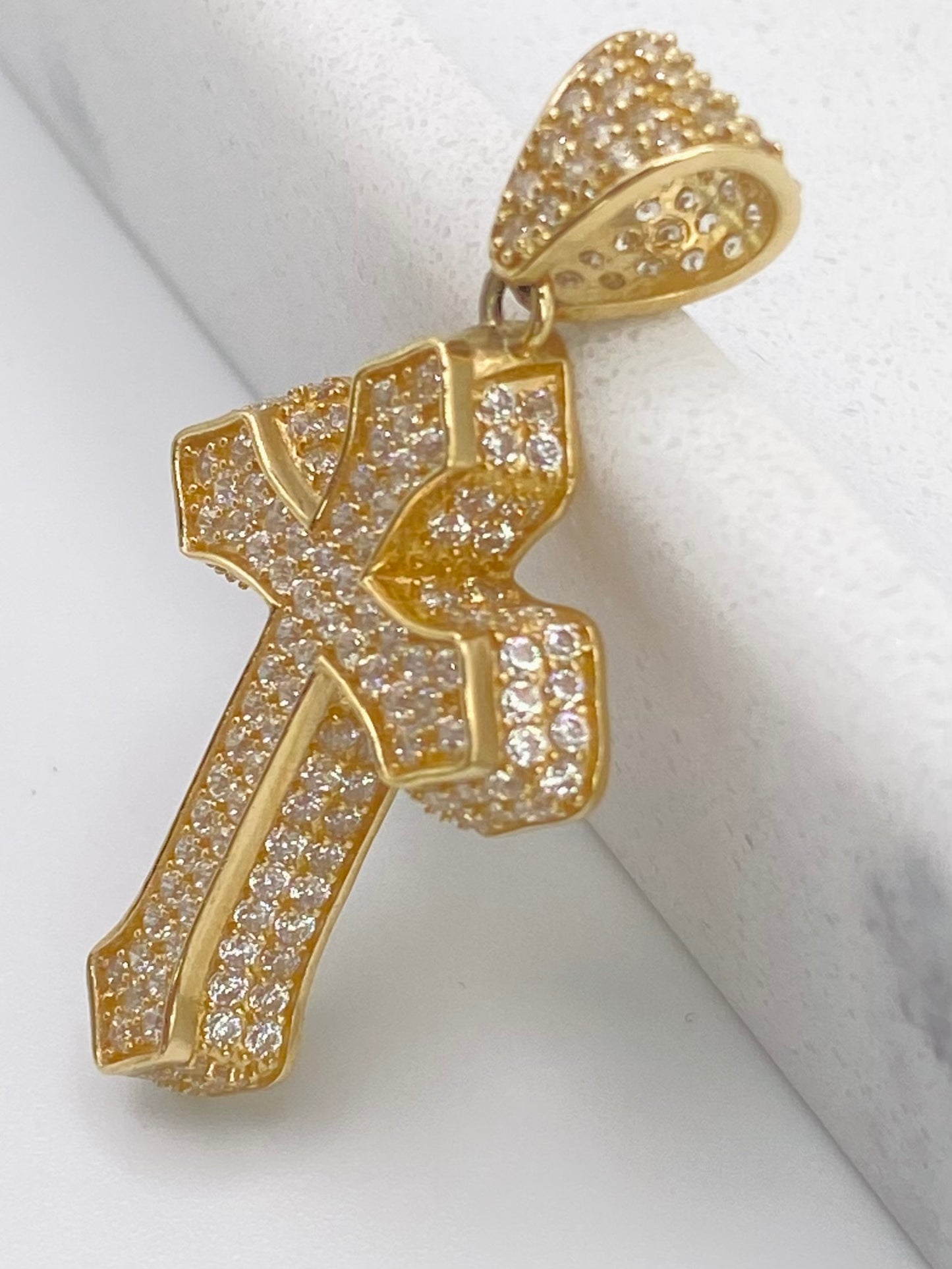 Medalla cruz zirconia 14k