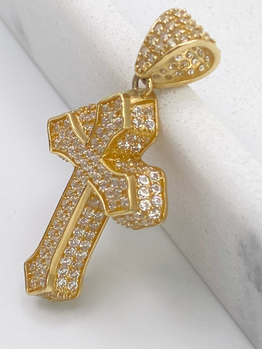 Medalla cruz zirconia 14k