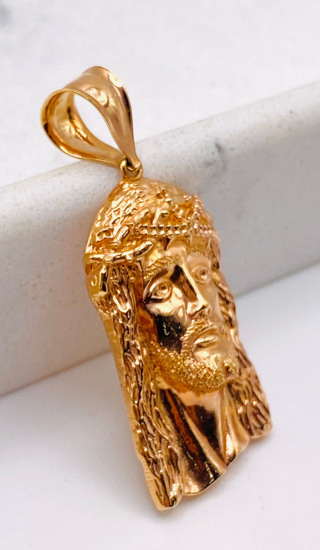 Cara de cristo rosa 14k, 2cm x 4cm